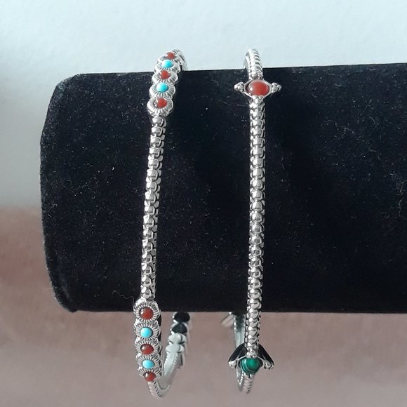 Pair of RJ Graziano CN Stacking Bracelets, Silver w/Coloured Stones - Picture 3 of 6